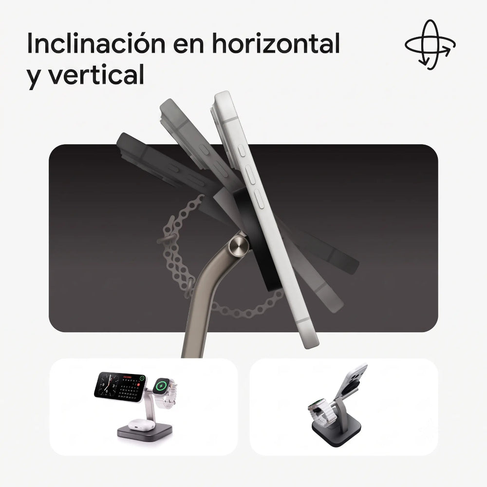 Base de Carga Inalámbrica Mophie Qi2 3 en 1 - Negro
