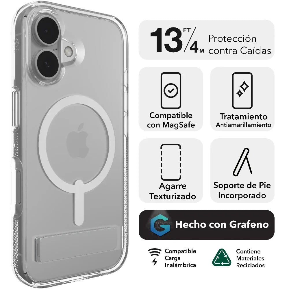 Case Zagg Kickstand Crystal Palace Snap Magsafe para iPhone 16 - Transparente