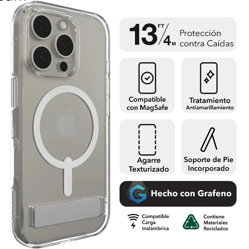 Case Zagg Kickstand Crystal Palace Snap Magsafe para iPhone 16 Pro - Transparente