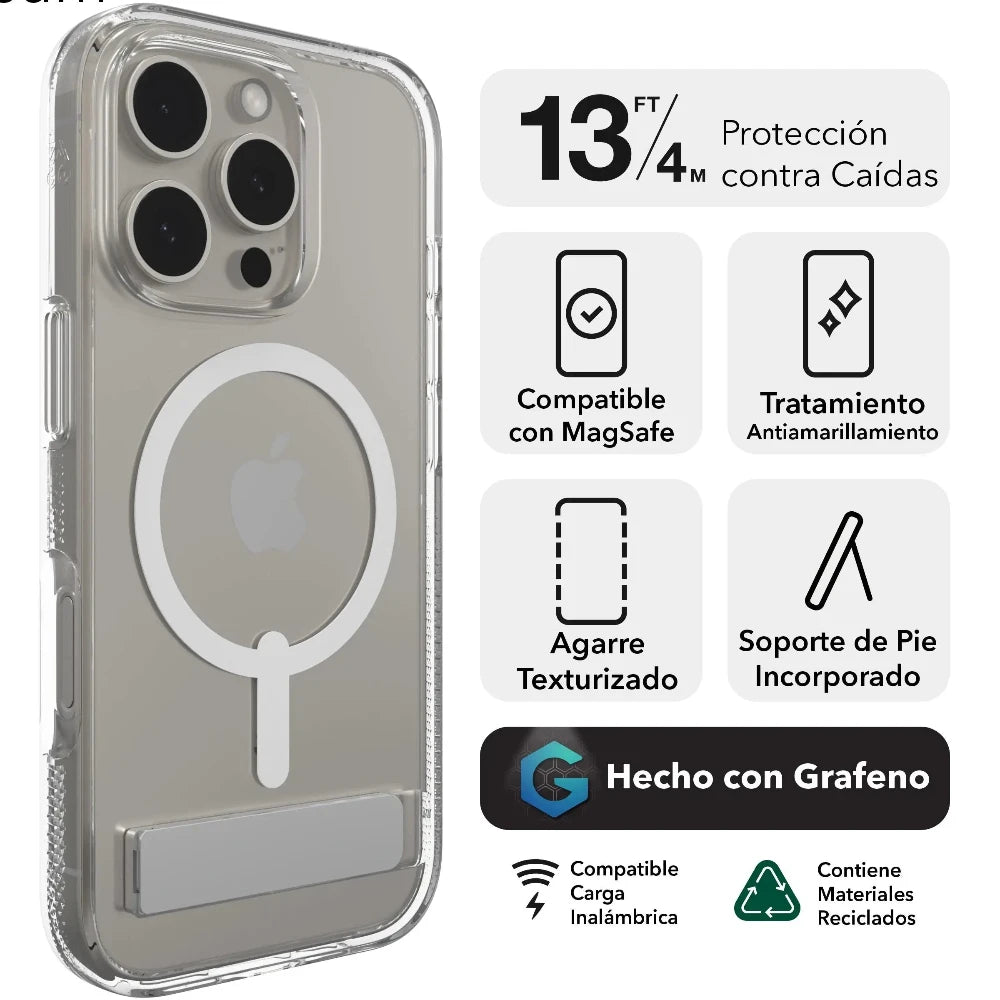 Case Zagg Kickstand Crystal Palace Snap con Magsafe para iPhone 16 Pro Max - Transparente