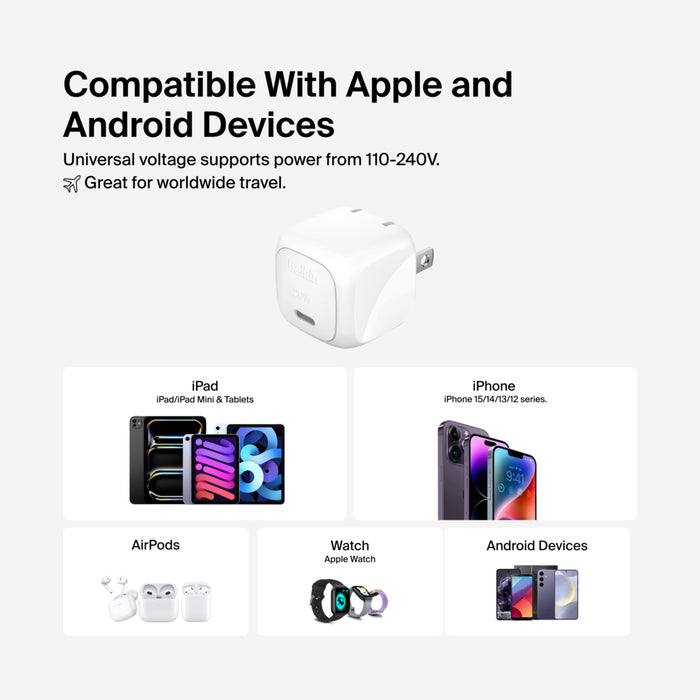 Cargador Belkin USB-C compacto de 20W - Blanco