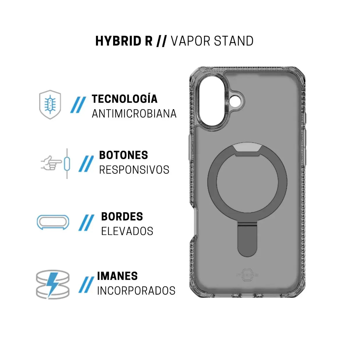 Case ItSkins Hybrid R Vapor Stand con MagSafe para iPhone 16 - Negro