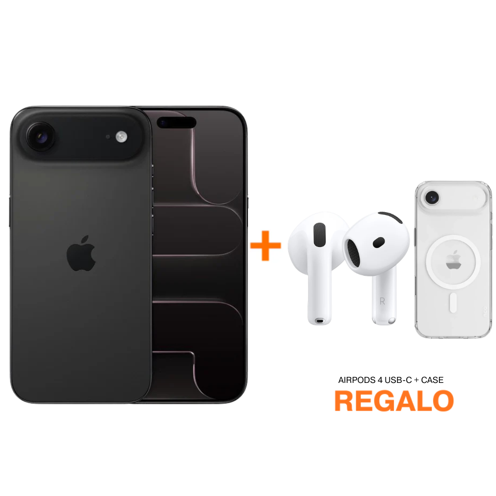 iPhone Air - 256GB - Negro Espacial + AirPods (4ta Gen) con Case de Carga USB-C + Case NCO SafeCase Clear con MagSafe para iPhone 17 Air - Transparente
