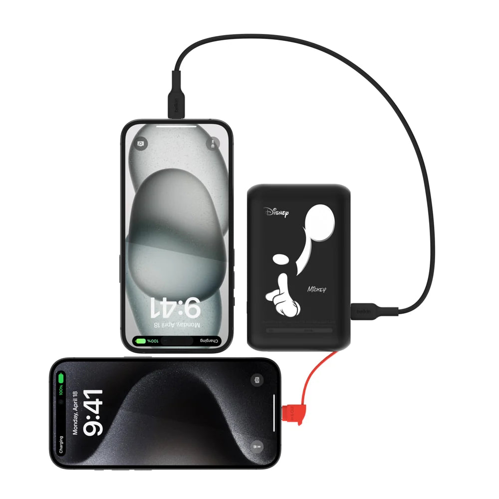 Bateria Externa Belkin 10K con Cable USB-C Integrado 20W Mickey - Negro