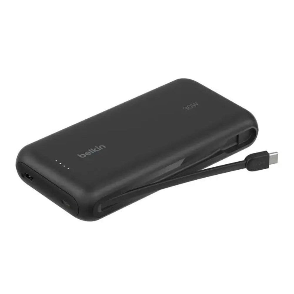 Batería Externa Belkin 20K Cable USB-C Integrado Puertos USB-A y USB-C 30WPD - Negro