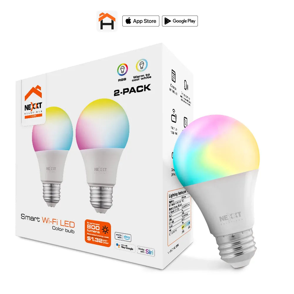 Bombillo Inteligente Nexxt Wi-Fi LED C110 Multicolor (2 Unidades)