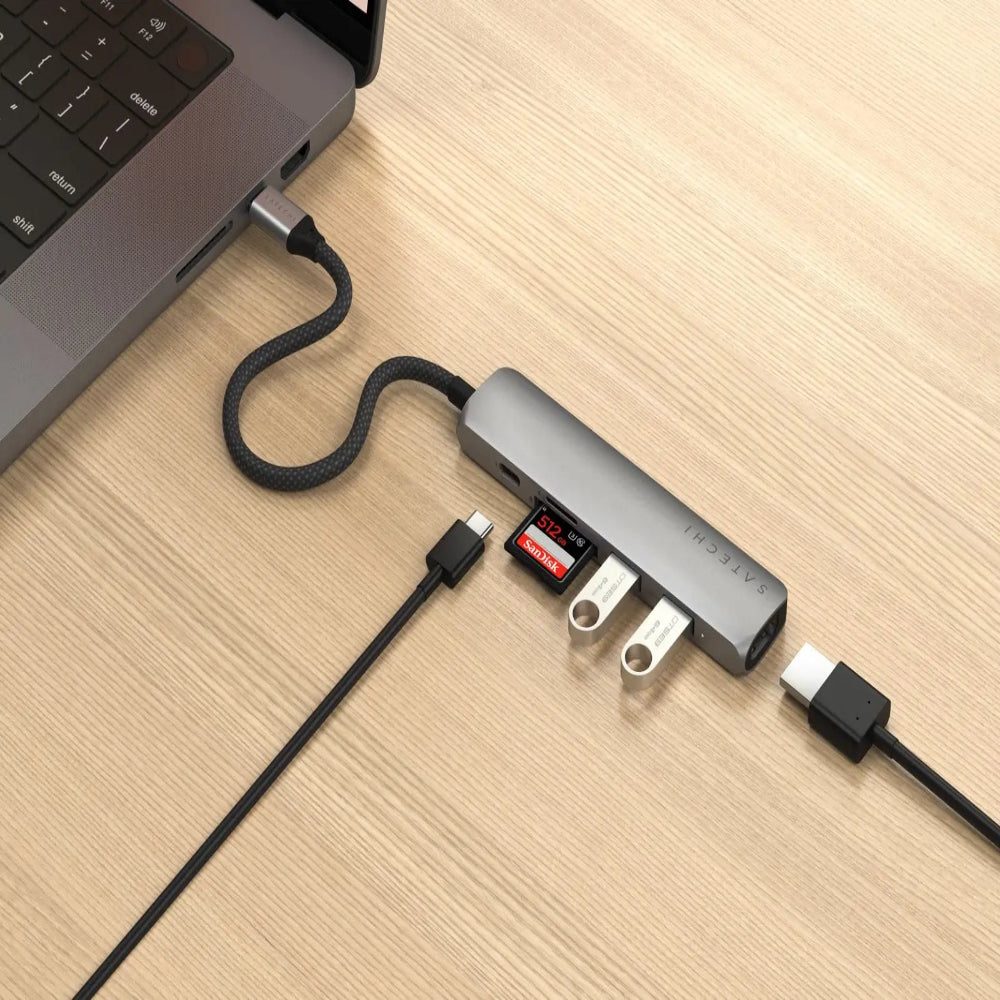 Adaptador Multipuerto Satechi Slim 6 en 1 USB-C - Gris Espacial