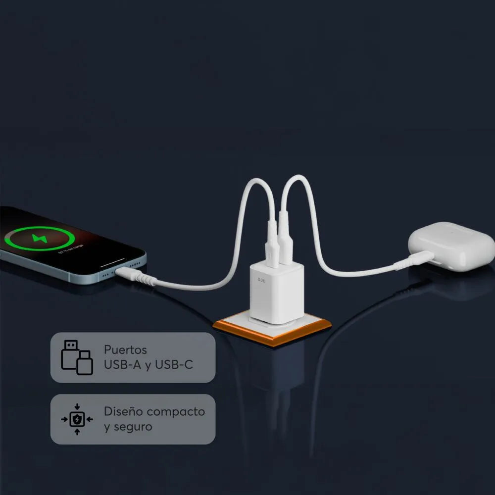 Cargador de Pared NCO PowerPlug Mini 35W USB-A + USB-C - Blanco