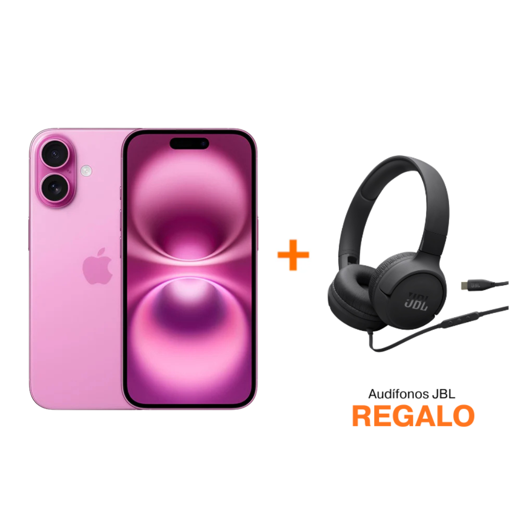 iPhone 16 - 128GB - Rosa + Audífonos JBL T520 Cableado - Negro