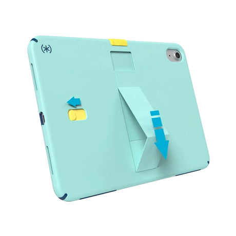 Cas_Speck_con_Soporte_para_iPad_11_10_Gen_Turquesa_Amarillo_Posicion_2_iShop_El_Salvador