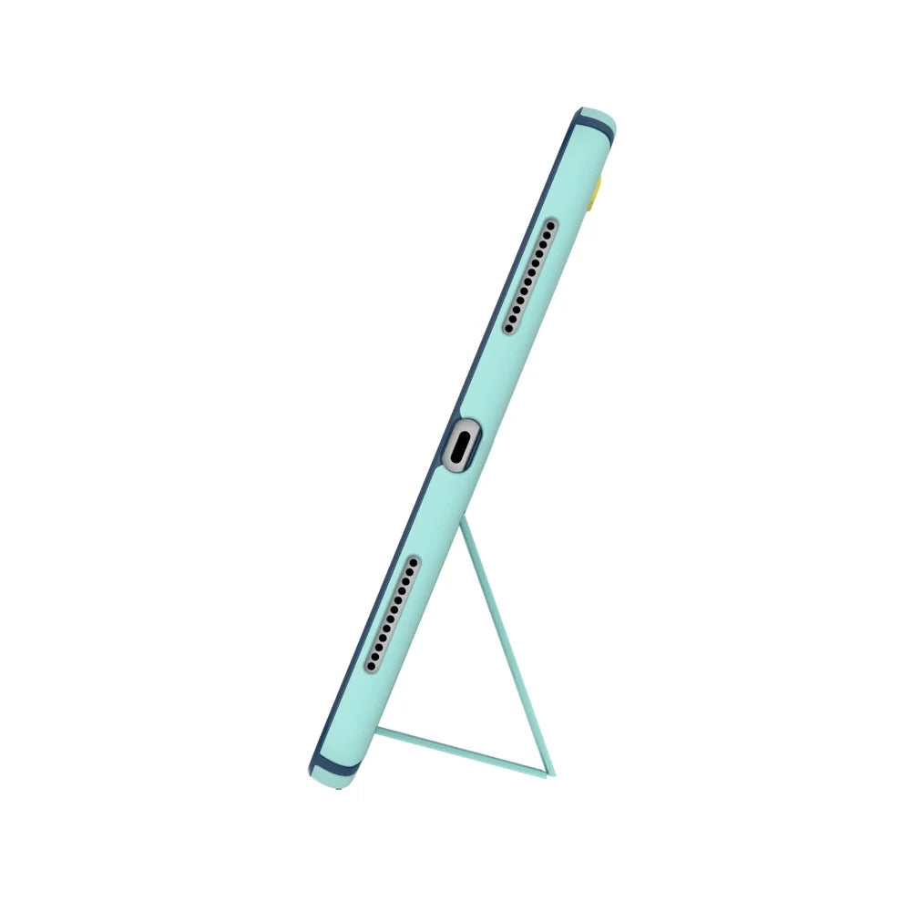 Cas_Speck_con_Soporte_para_iPad_11_10_Gen_Turquesa_Amarillo_Posicion_4_iShop_El_Salvador