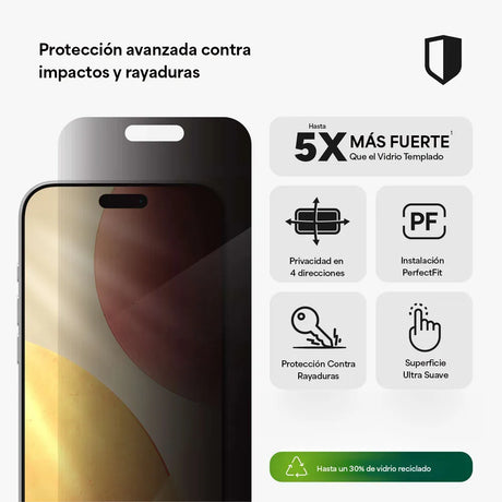 Protector_de_Pantalla_Zagg_Glass_XTR_Privacidad_para_iPhone_17_Pro_Max_Transparente_Posición_2_iShop_El_Salvador