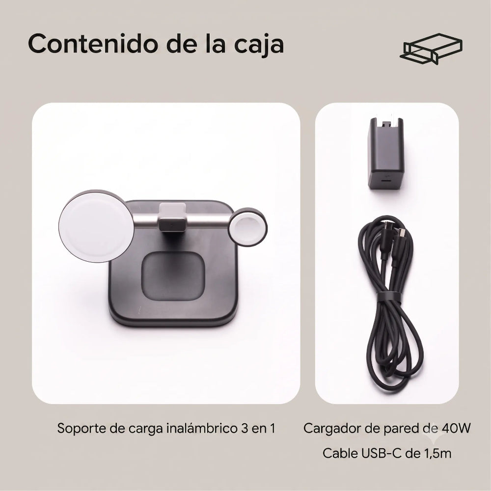 Base de Carga Inalámbrica Mophie Qi2 3 en 1 - Negro