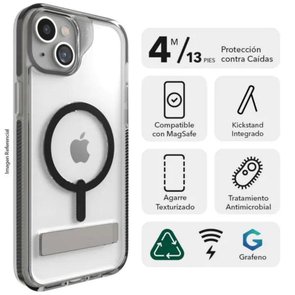 Case ZAGG Kickstand Crystal Palace Snap Magsafe para iPhone 15/14/13 - Transparente