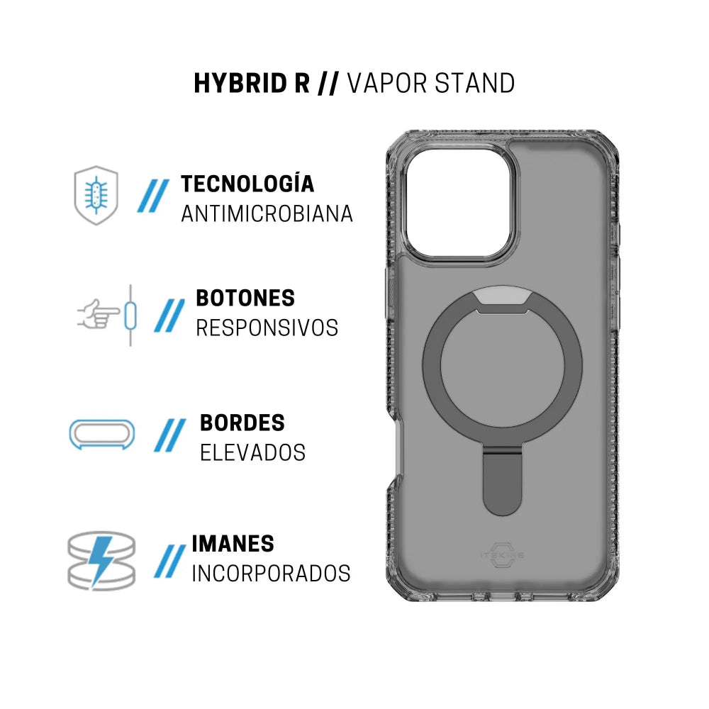 Case ItSkins Hybrid R Vapor Stand con MagSafe para iPhone 16 Pro Max - Negro