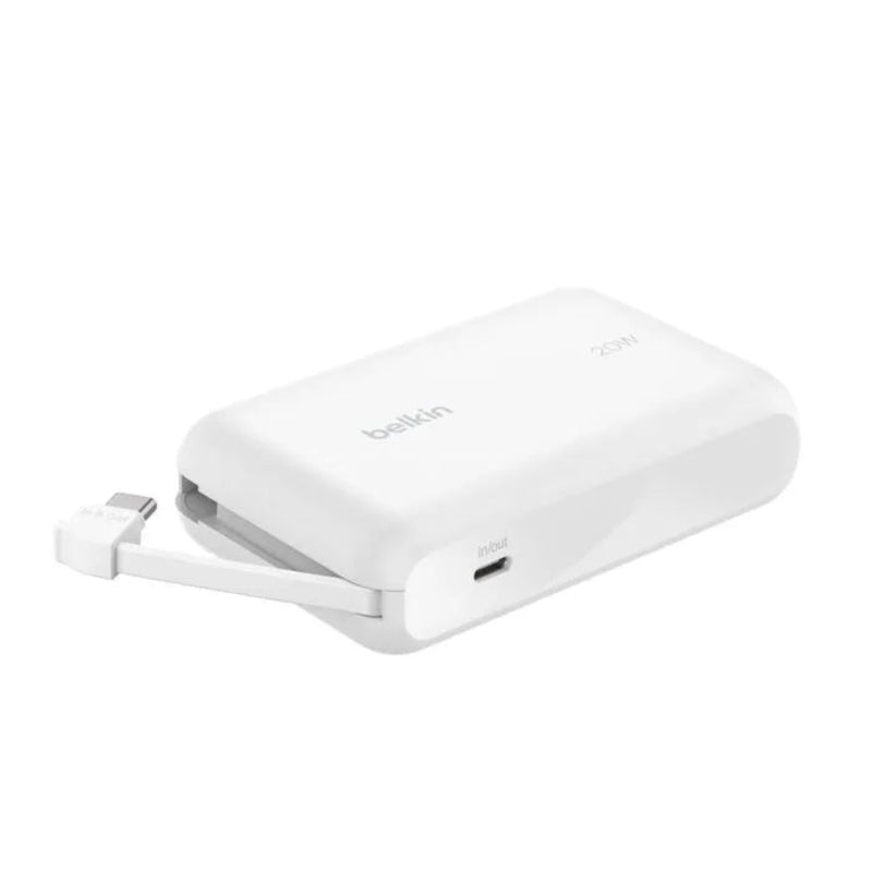 Bateria Externa Belkin 10K con Cable USB-C Integrado 20W - Blanco