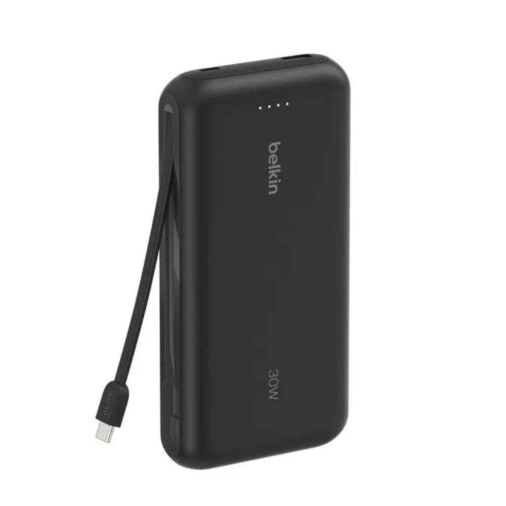 Batería Externa Belkin 20K Cable USB-C Integrado Puertos USB-A y USB-C 30WPD - Negro