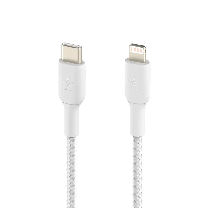 Cable Belkin trenzado USB-C a Lightning 1m - Blanco