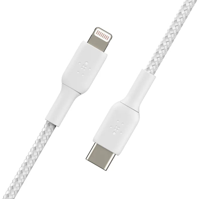 Cable Belkin trenzado USB-C a Lightning 1m - Blanco