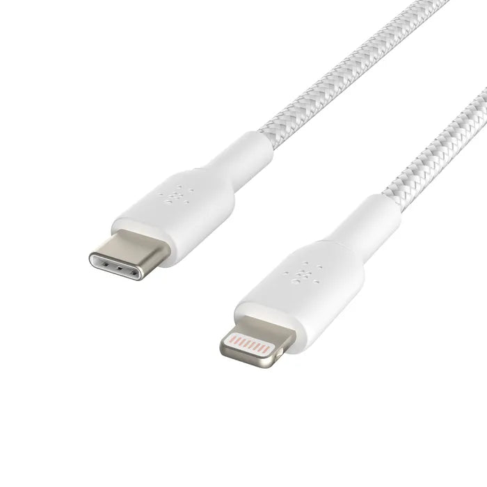 Cable Belkin trenzado USB-C a Lightning 1m - Blanco