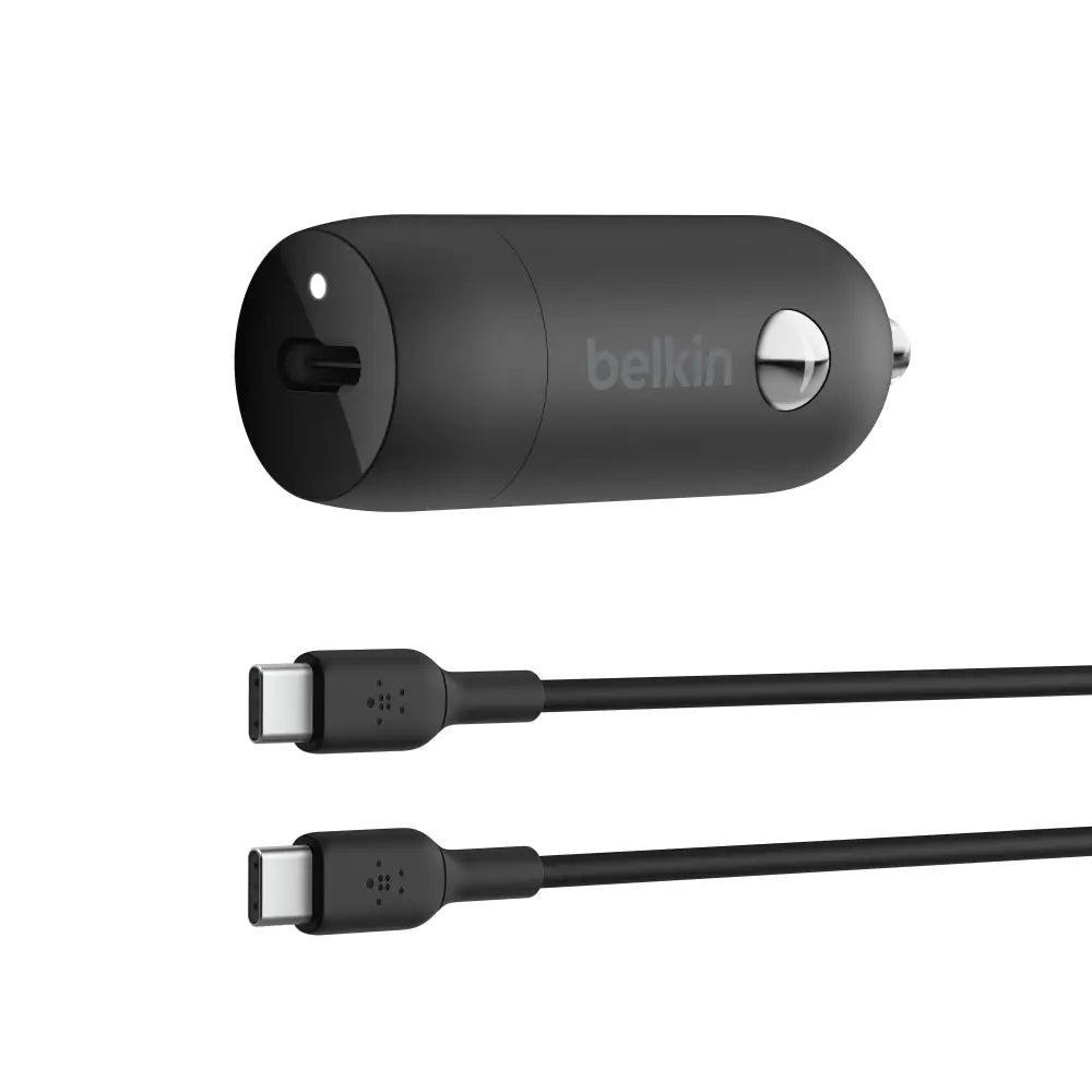 Adaptador de carga para Auto Belkin 30W USB-C + Cable USB-C a USB-C - Negro