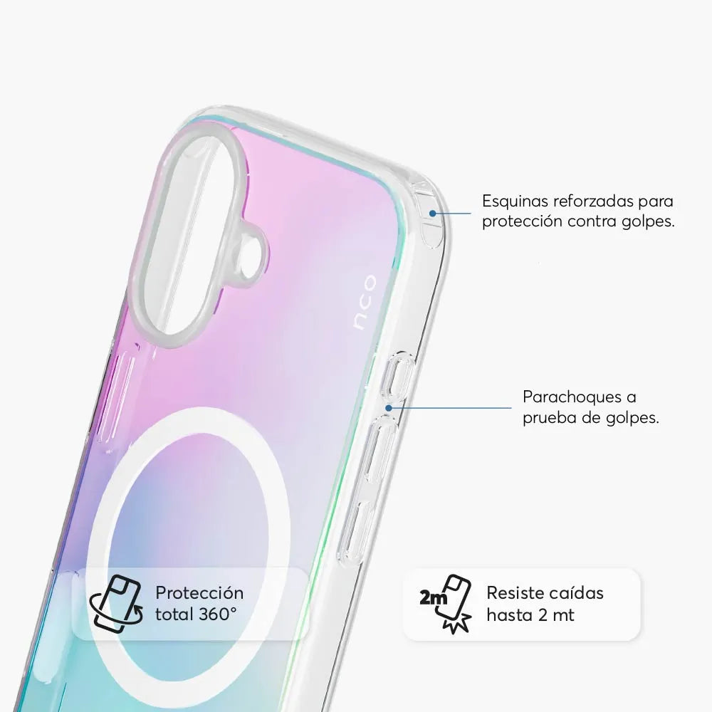 Case NCO SafeCase Clear con MagSafe para iPhone 17 - Arcoiris
