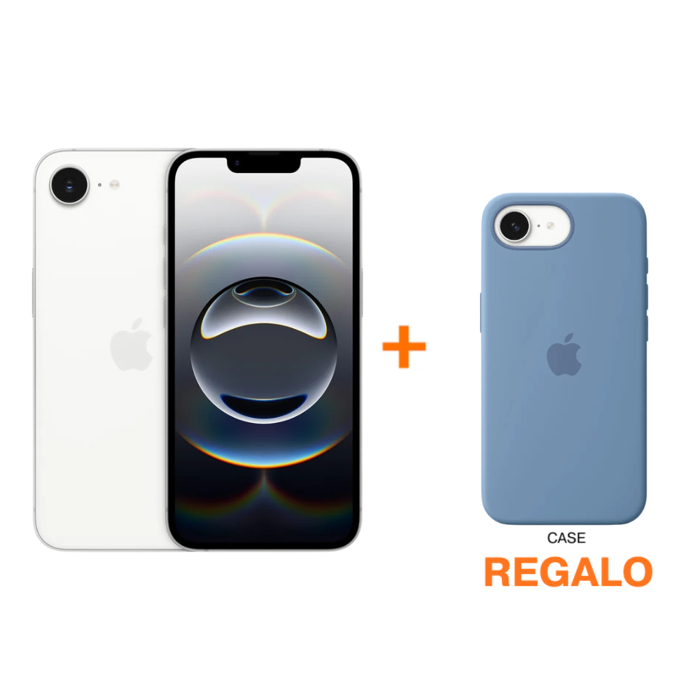 iPhone 16e - Blanco - 128GB + Case de Silicona Apple para iPhone16e – Azul Invierno