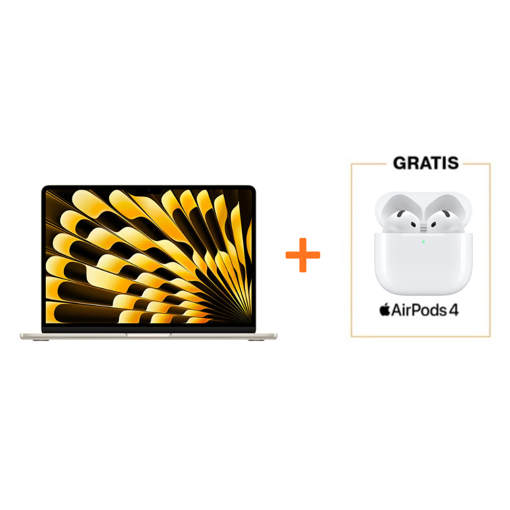 MacBook Air 13 Chip M4 - RAM 16GB - 256GB - Blanco Estrella + AirPods (4ta Gen) con Cancelación Activa de Ruido