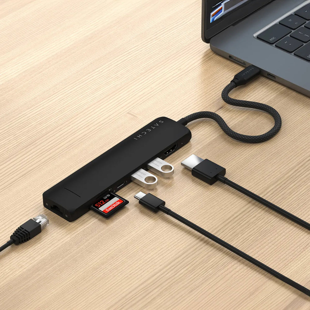 Adaptador Slim Satechi USB-C Ethernet HDMI 2 USB-A - Negro