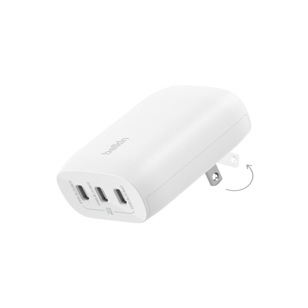 Cargador de Pared Inteligente Belkin Triple USB-C 67W - Blanco