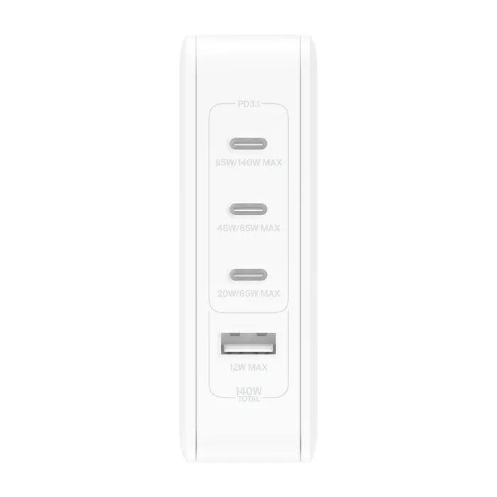 Cargador Belkin GaN de 4 Puertos (3 USB-C/1 USB-A) 140W - Blanco