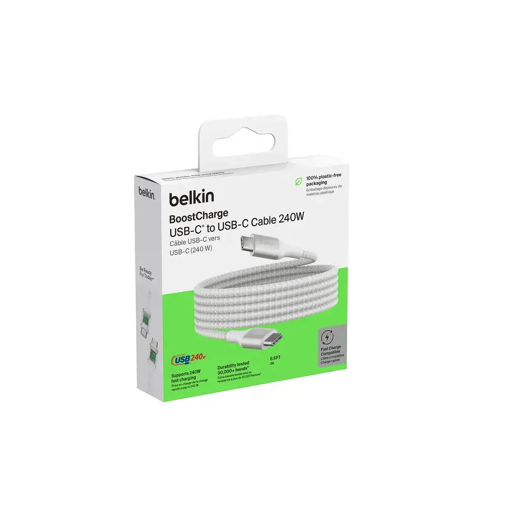 Cable de Carga Trenzado Belkin USB-C a USB-C 240W de 2m - Blanco