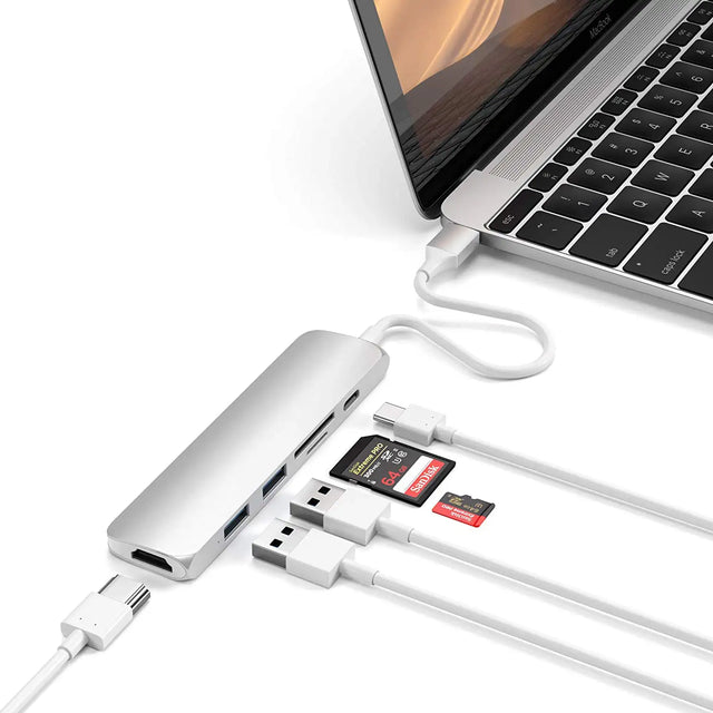 Multipuerto de Aluminio Satechi para USB-C/HDMI/Micro/SD/USB - Plata